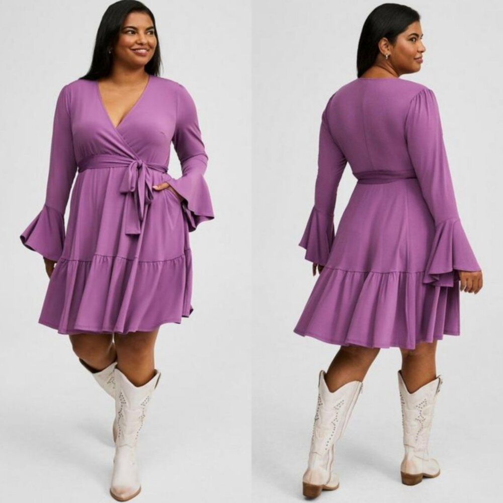 NWT Torrid 2 Purple Mini Studio Knit Tiered Dress 2X 18 20